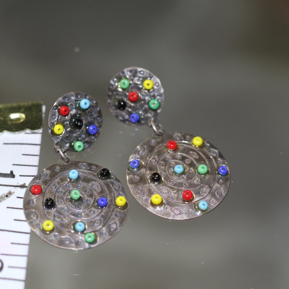 Silver Multi Color Earrings - Picture 3 of 4